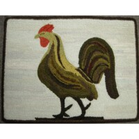 Handcrafted rug featuring a rooster design.