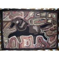 Abstract patterned hand-woven rug with earthy tones.